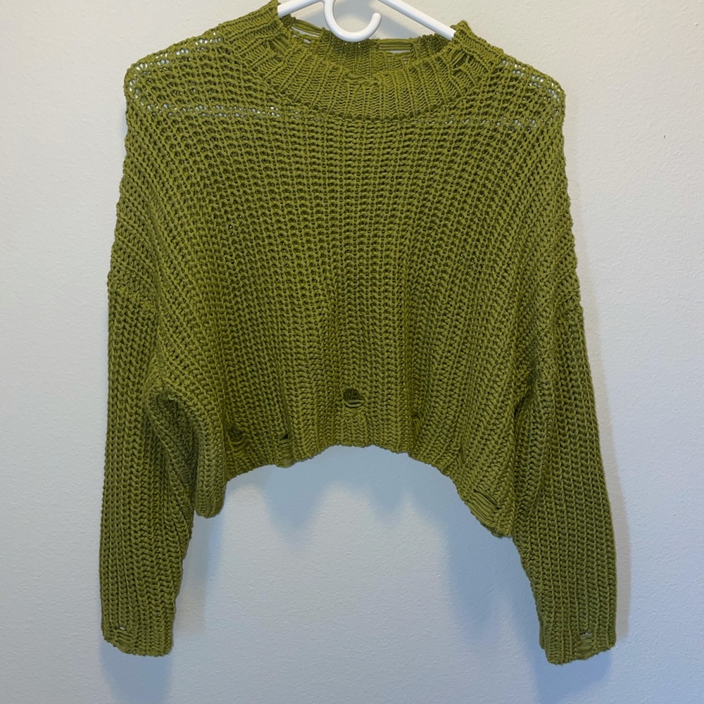 Green Mock Neck Knit Sweater